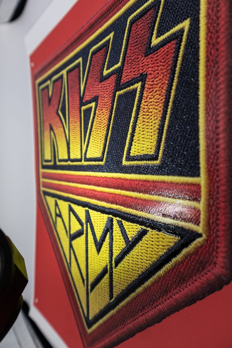 Close-up of a KISS 3D UV patch showing the raised printed layers
