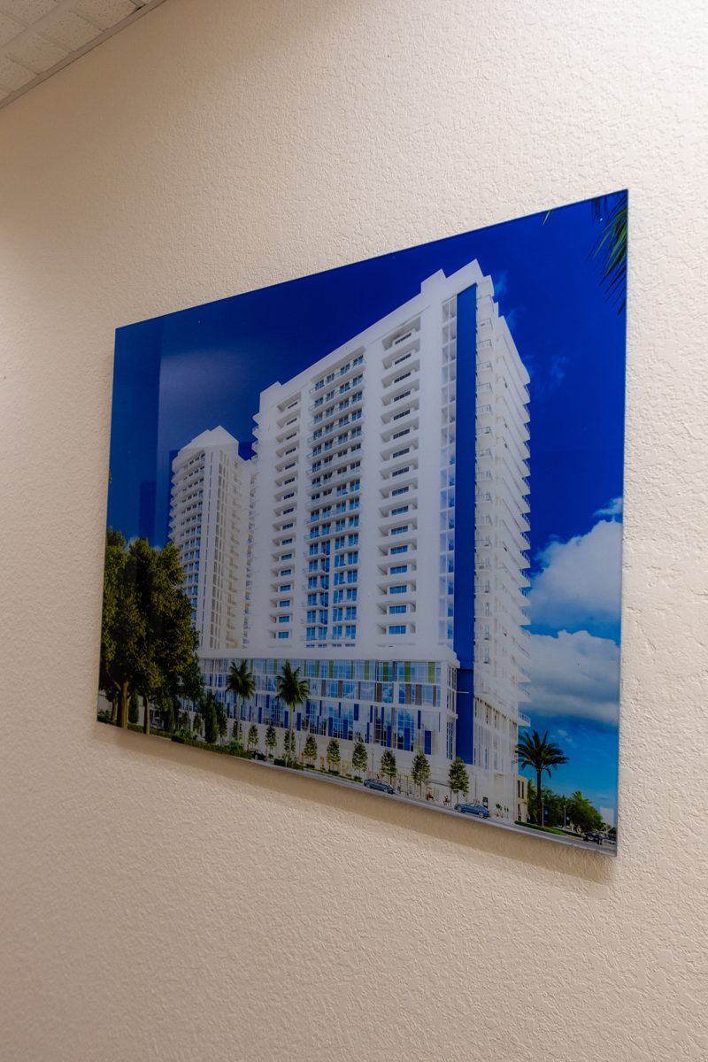 Architectural photograph printed on metal