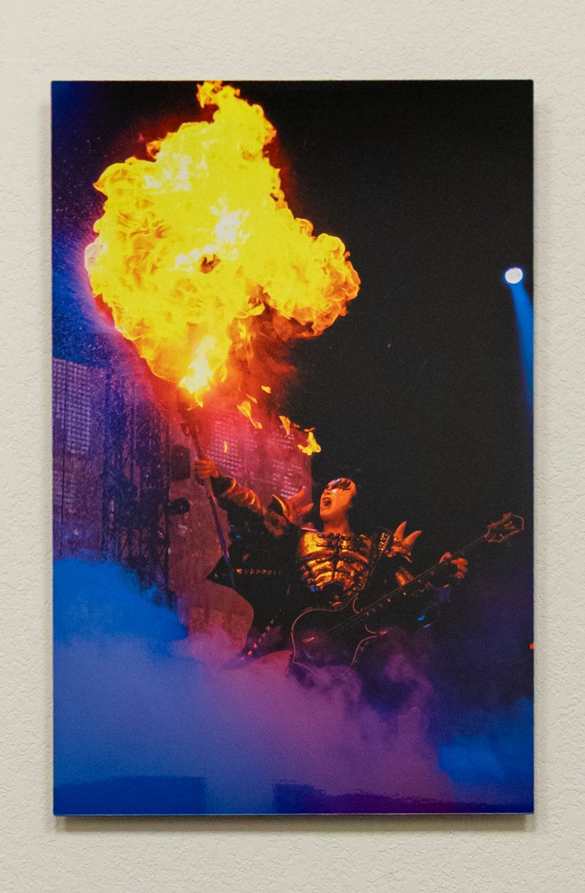 Metal print of a fire photo hanging in an office