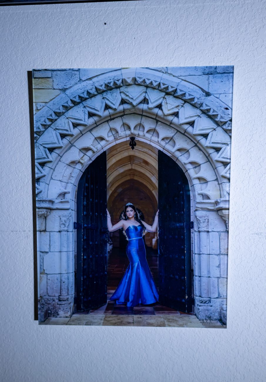 Portrait printed on metal and hung on a wall