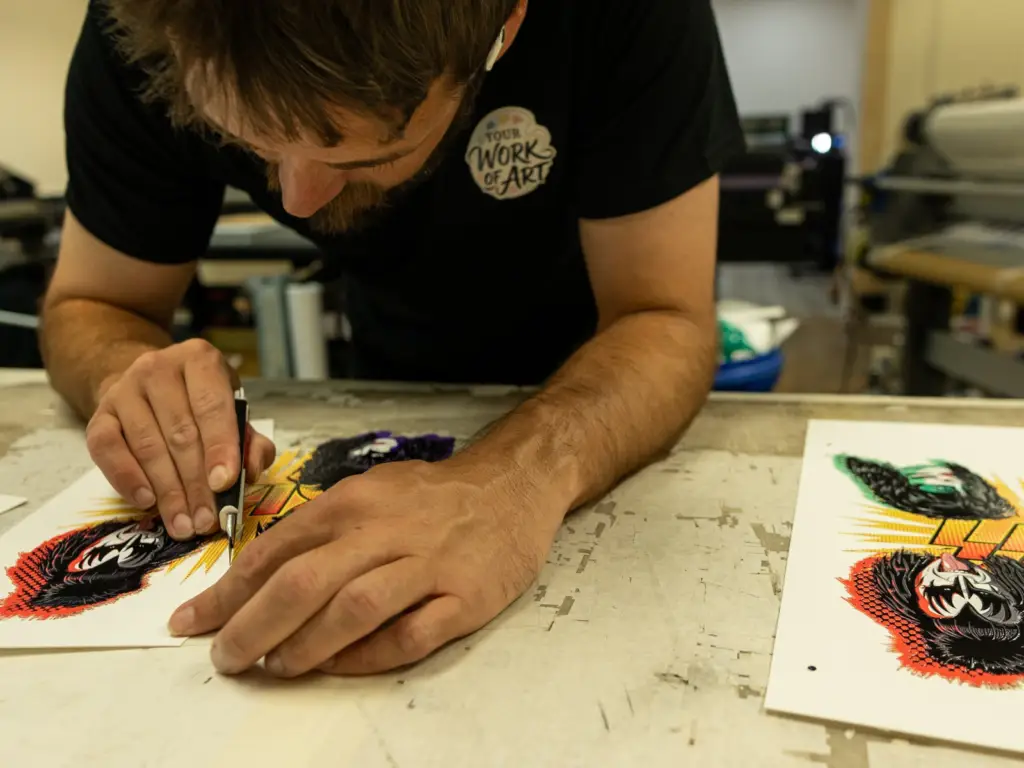 Gino trimming a finished 3-D UV patch