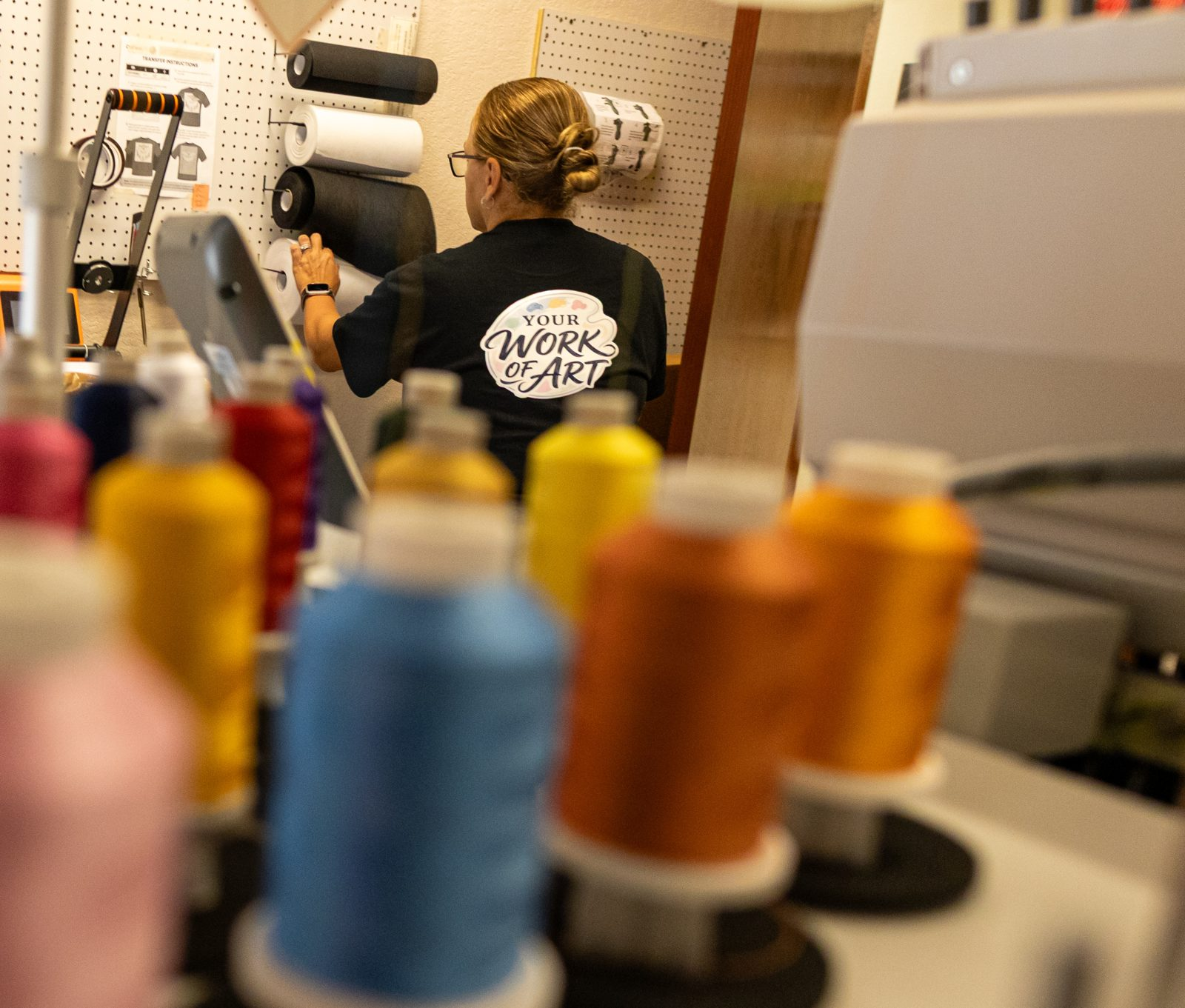 The embroidery thread wall in the shop